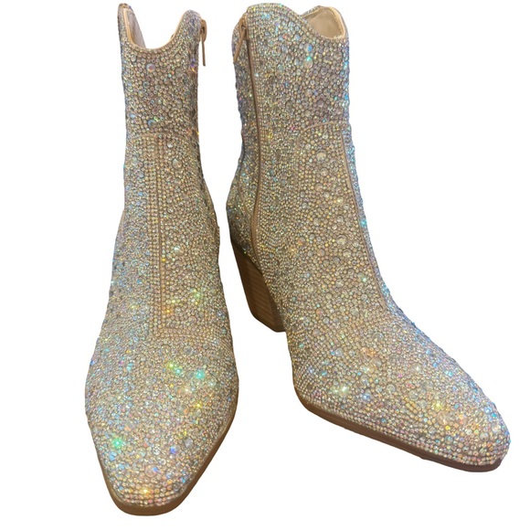 Betsey Johnson NWT Sz 6 Sparkling Crystal Heeled Western Boots (SH096) - Picture 2 of 14